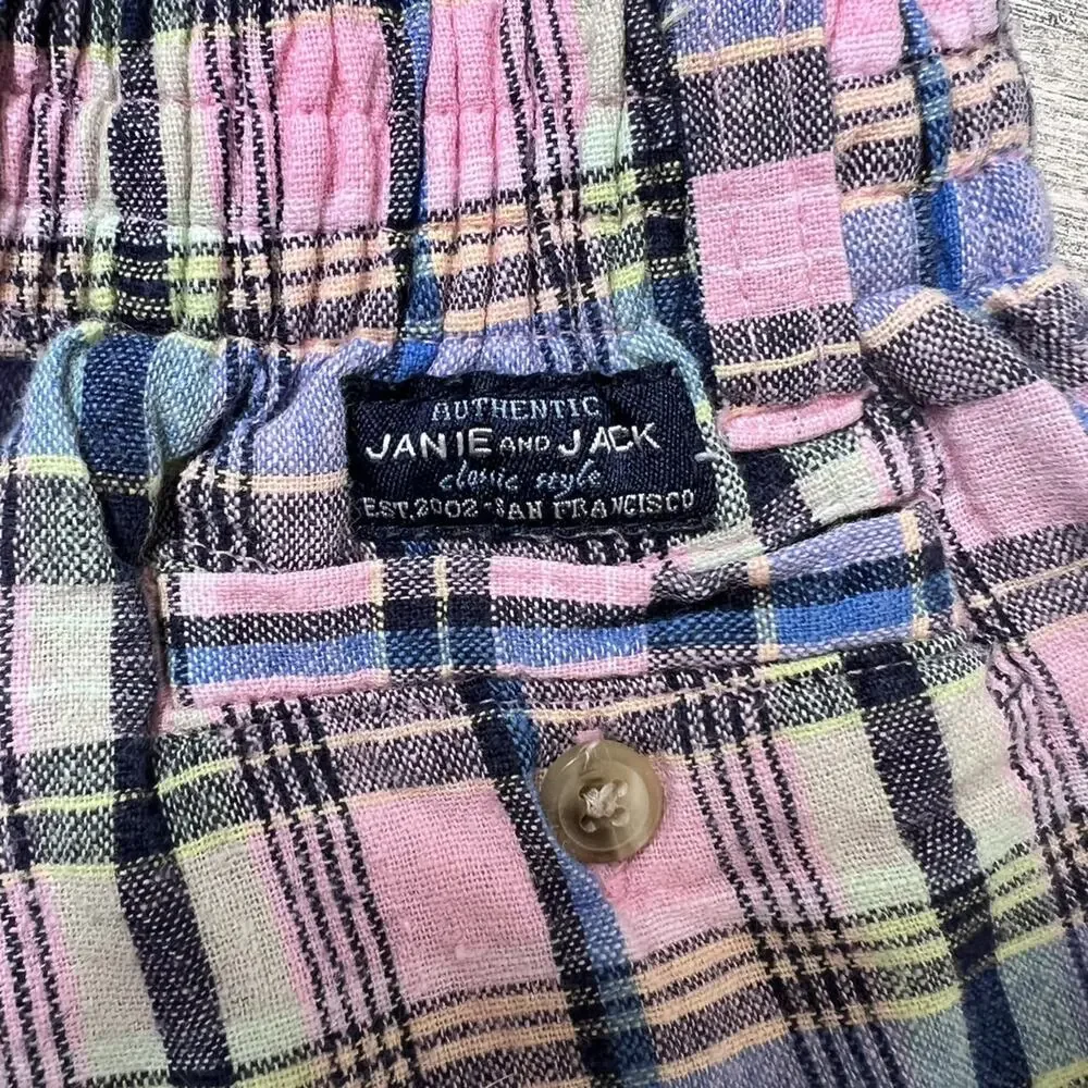 🌵3/$20 Janie and Jack Boys Plaid Linen Blend Shorts 12–18M Pastel Flat Front